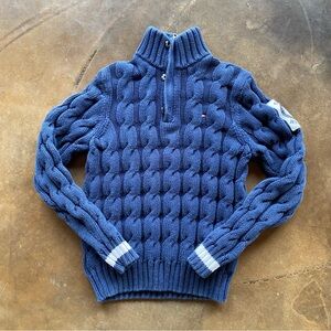 VTG Y2K Tommy Hilfiger Blue Navy Cable Knit Cotton Unisex Sweater